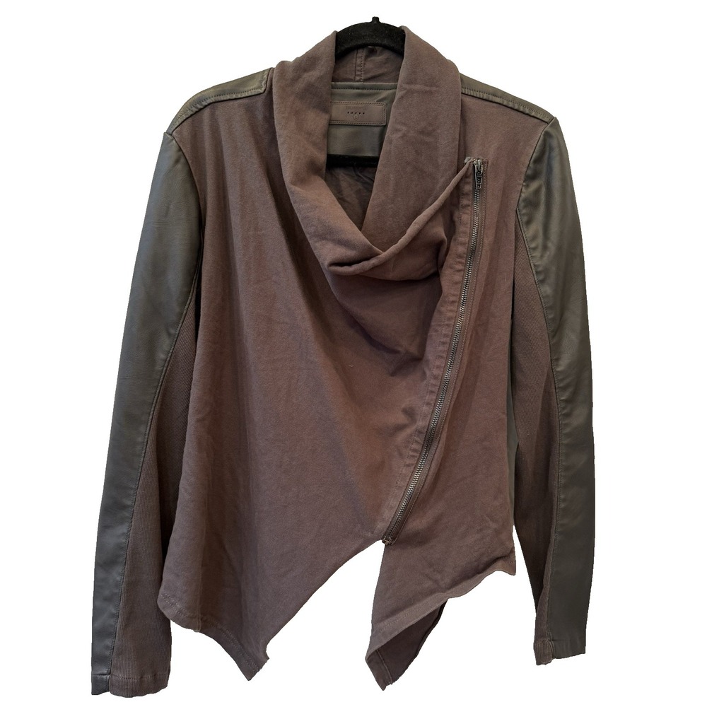 Blank NYC Women's Faux Leather Mixed Media Draped Asymmetrical Moto Jacket Large